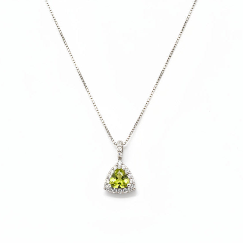 10K Yellow Gold Triangle Cut Peridot & Diamond Pendant Necklace, P:0.31ct