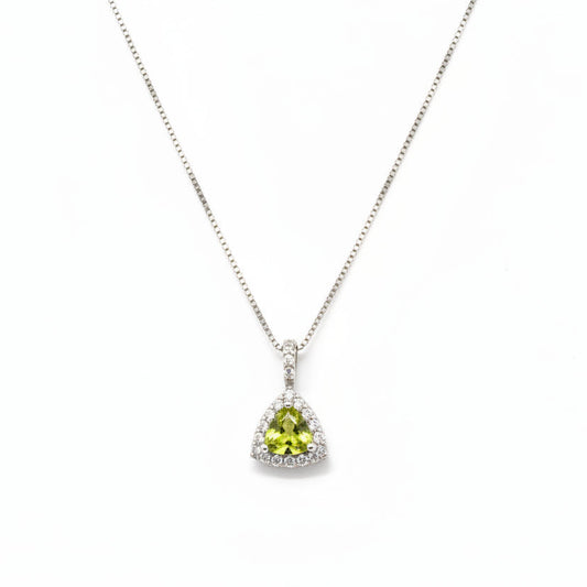 10K Yellow Gold Triangle Cut Peridot & Diamond Pendant Necklace, P:0.31ct