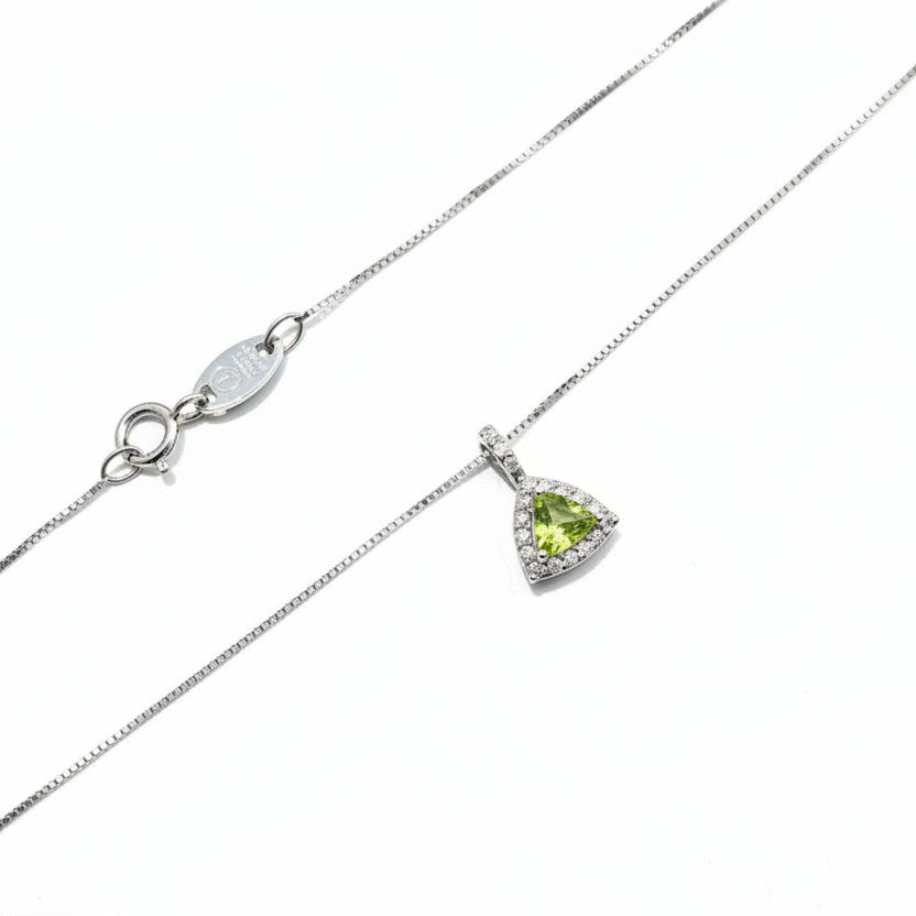10K Yellow Gold Triangle Cut Peridot & Diamond Pendant Necklace, P:0.31ct
