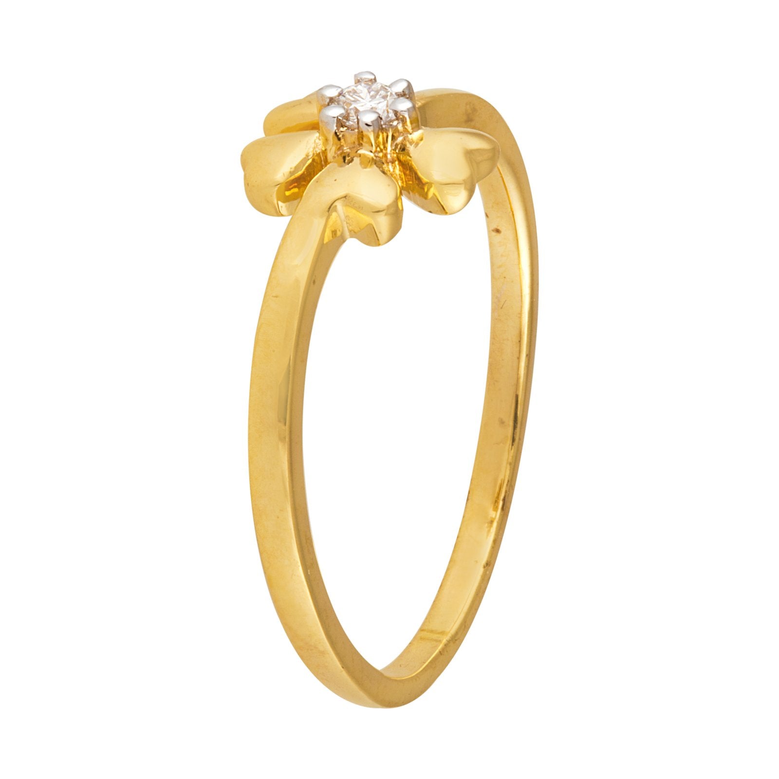 Yellow Gold Ring with four Heart and a Diamond0.6ct 14k