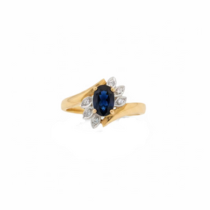10K Yellow Gold Oval Sapphire & Diamond Floral Cluster Ring