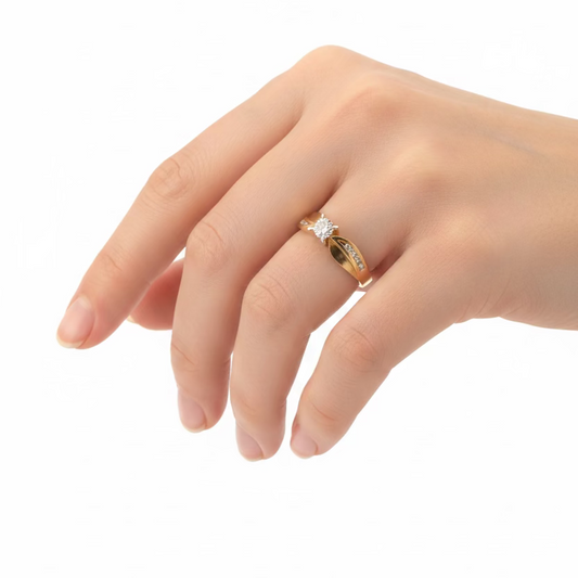 10K Yellow Gold Bypass Diamond Solitaire Ring with Diamond Accents