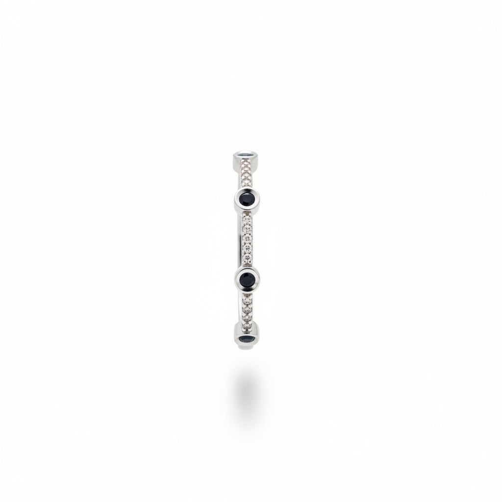 10K White Gold Bezel Sapphire & Diamond Station Ring