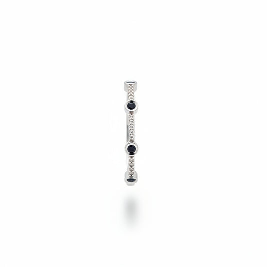 10K White Gold Bezel Sapphire & Diamond Station Ring