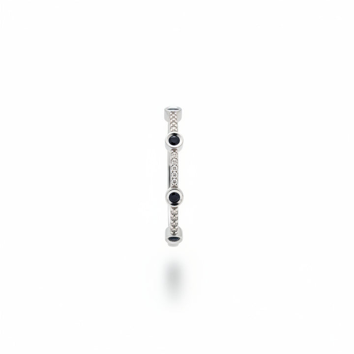 10K White Gold Bezel Sapphire & Diamond Station Ring