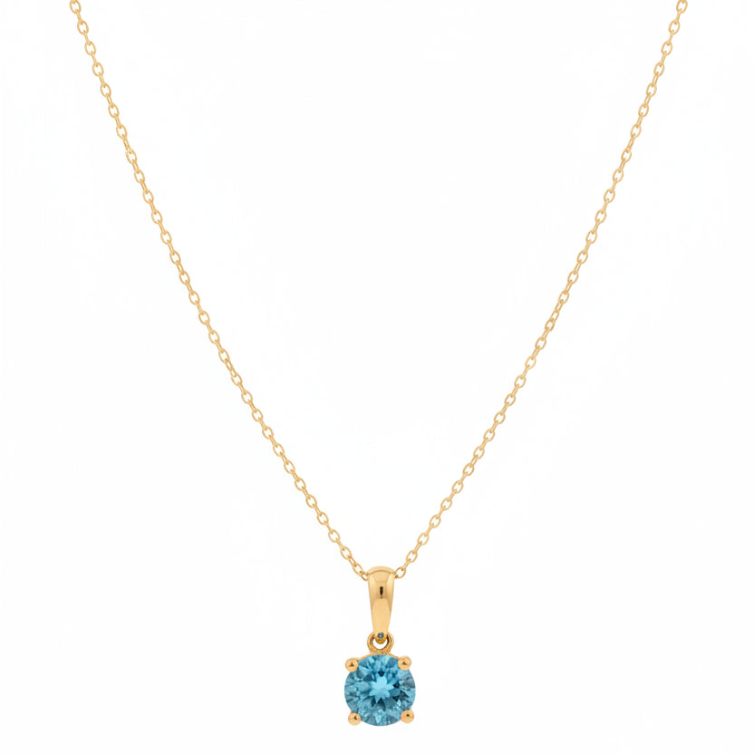 10k Yellow Gold Blue Topaz Solitaire Pendant Necklace