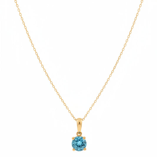 10k Yellow Gold Blue Topaz Solitaire Pendant Necklace