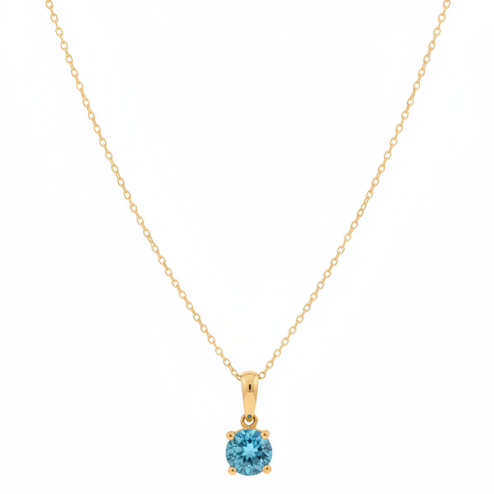 10k Yellow Gold Blue Topaz Solitaire Pendant Necklace