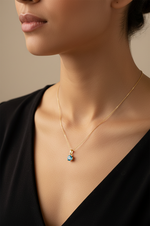 10k Yellow Gold Blue Topaz Solitaire Pendant Necklace