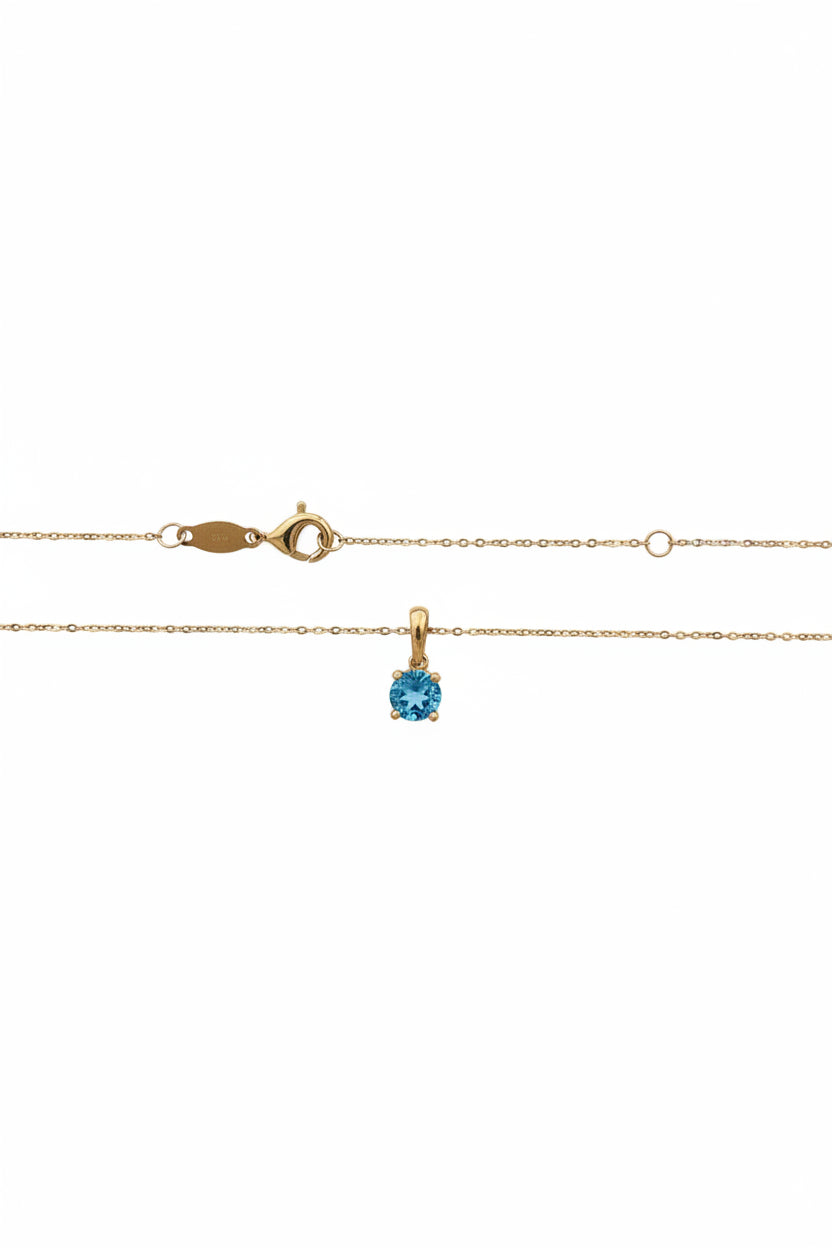 10k Yellow Gold Blue Topaz Solitaire Pendant Necklace