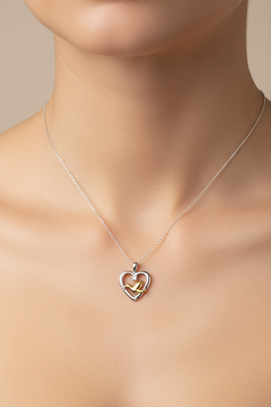 14k Two Tone Gold Diamond Dove in Heart Pendant Necklace