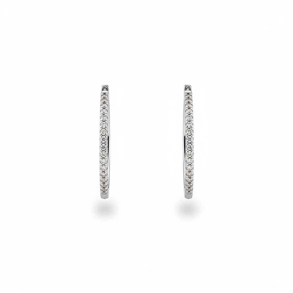 925 Sterling Silver Diamond Hoop Earrings 25mm