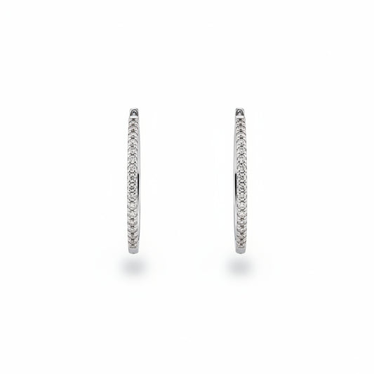 925 Sterling Silver Diamond Hoop Earrings 25mm