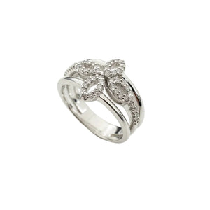 925 Sterling Silver Four-Leaf Clover With Diamond Ring