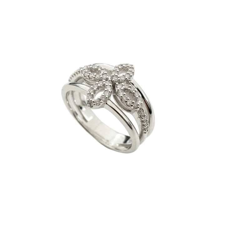 925 Sterling Silver Four-Leaf Clover With Diamond Ring