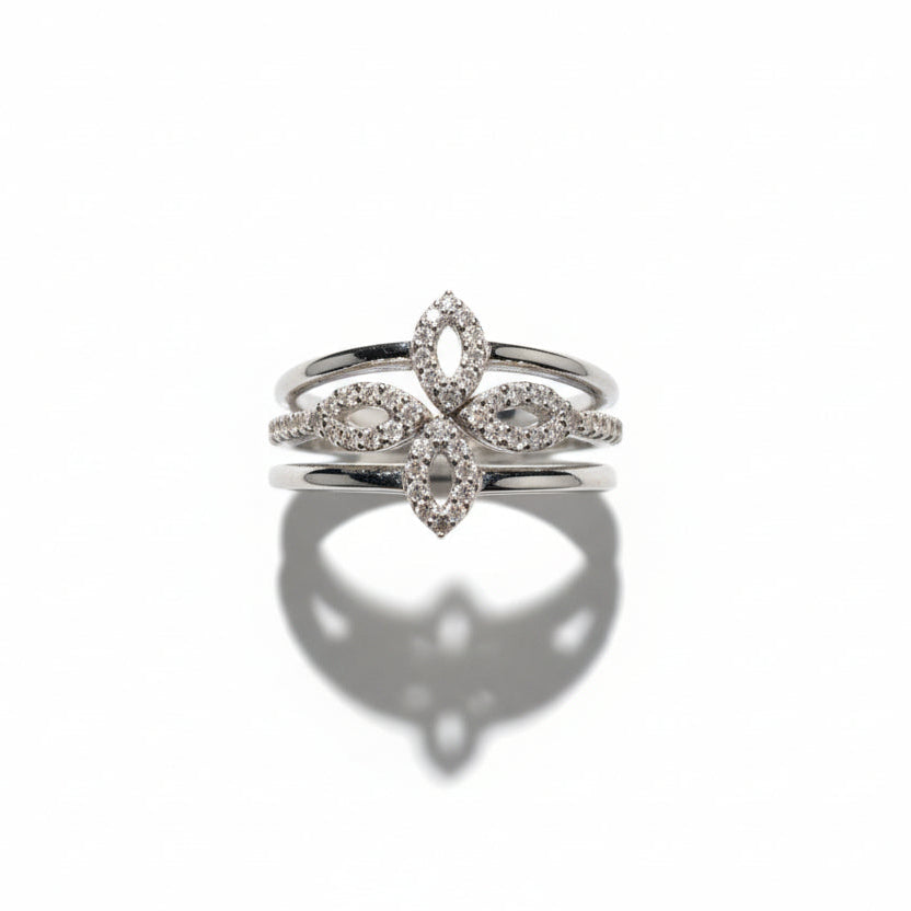 925 Sterling Silver Four-Leaf Clover With Diamond Ring