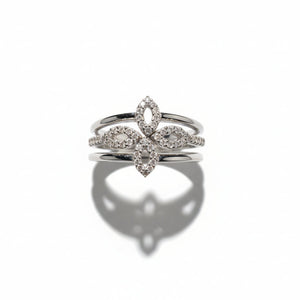 925 Sterling Silver Four-Leaf Clover With Diamond Ring