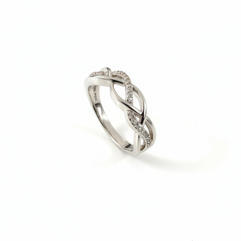 925 Sterling Silver Crossover Pave With Diamond Ring