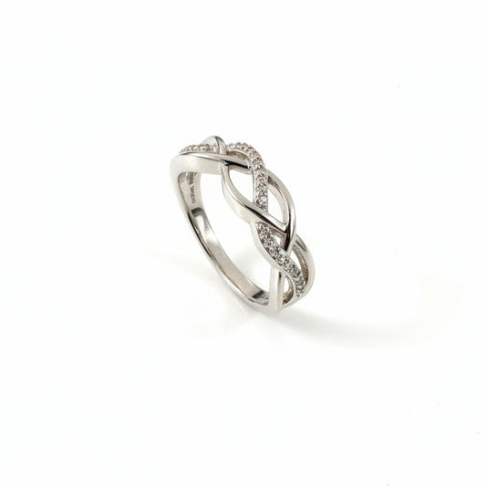 925 Sterling Silver Crossover Pave With Diamond Ring