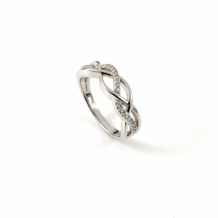 925 Sterling Silver Crossover Pave With Diamond Ring