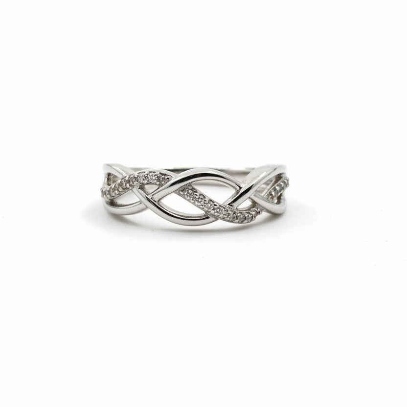925 Sterling Silver Crossover Pave With Diamond Ring