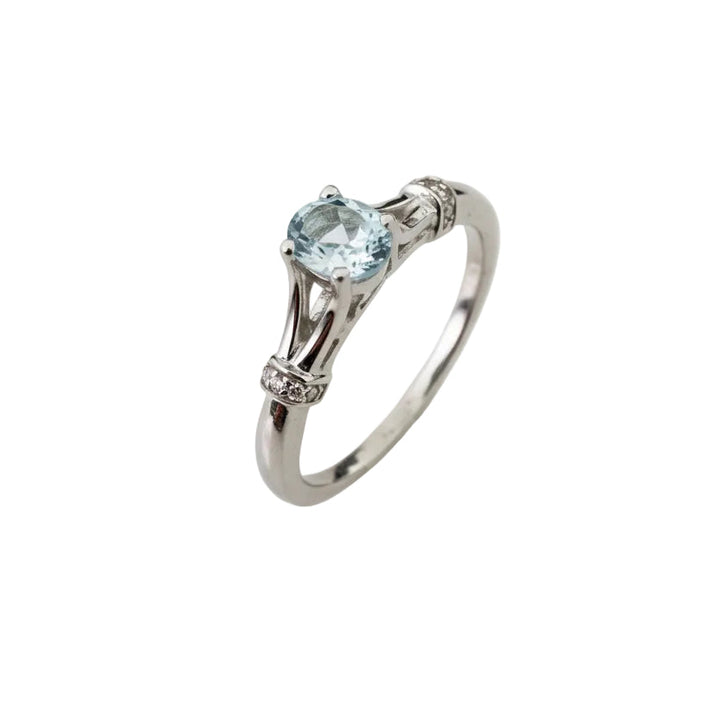925 Sterling Silver Oval Cut Blue Topaz and Diamonds Ring