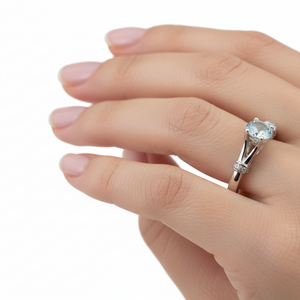 925 Sterling Silver Oval Cut Blue Topaz and Diamonds Ring