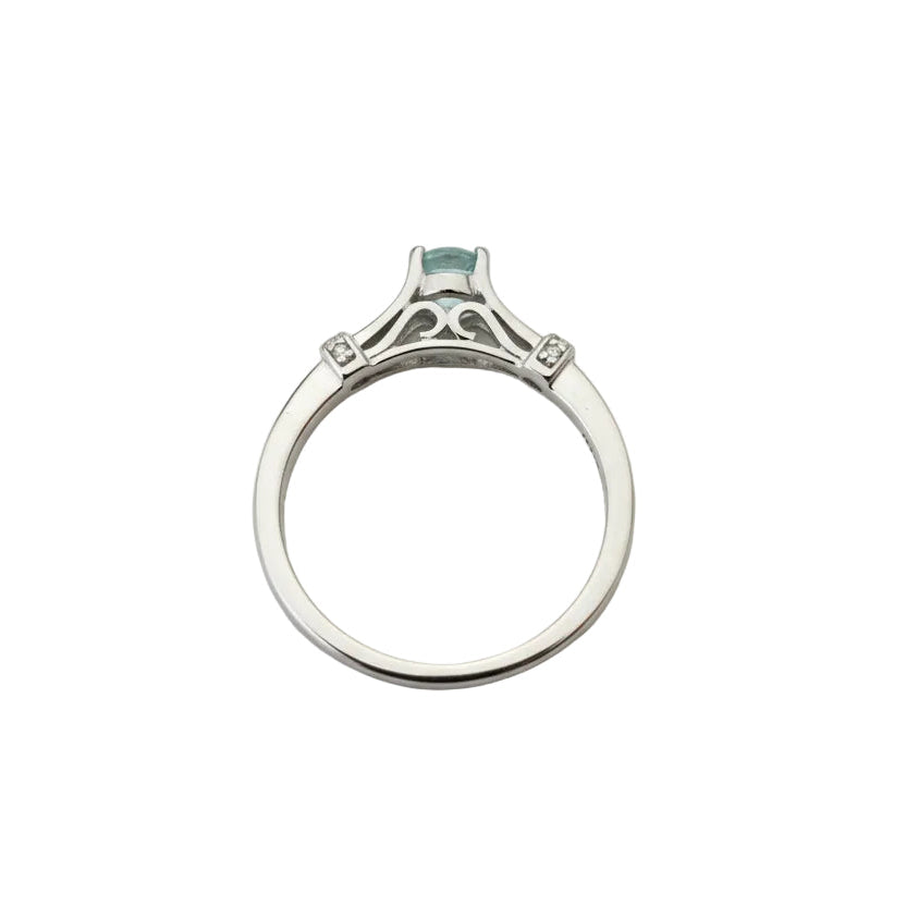 925 Sterling Silver Oval Cut Blue Topaz and Diamonds Ring