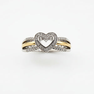 925 Sterling Silver Gold Plated Heart With Diamond Ring