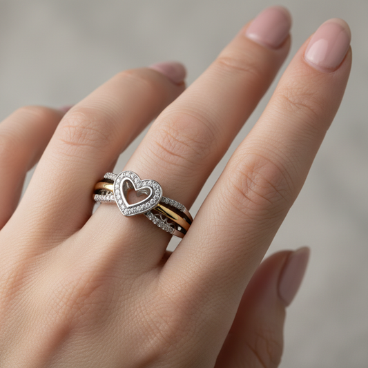 925 Sterling Silver Gold Plated Heart With Diamond Ring