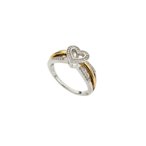 925 Sterling Silver Gold Plated Heart With Diamond Ring
