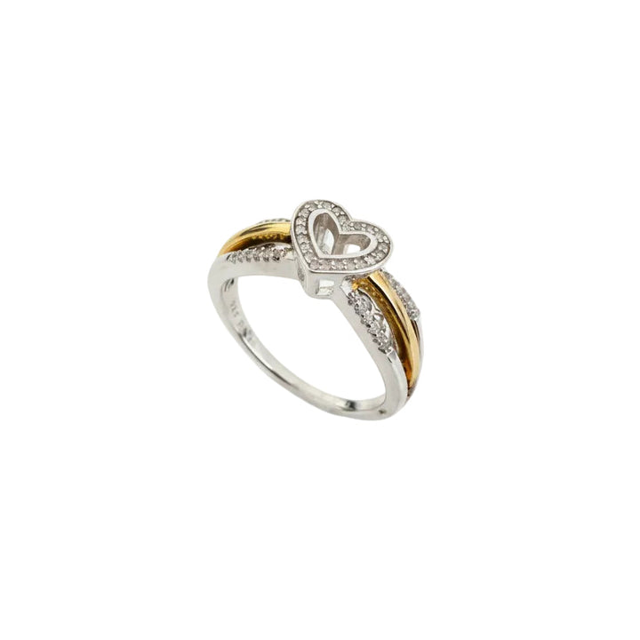 925 Sterling Silver Gold Plated Heart With Diamond Ring