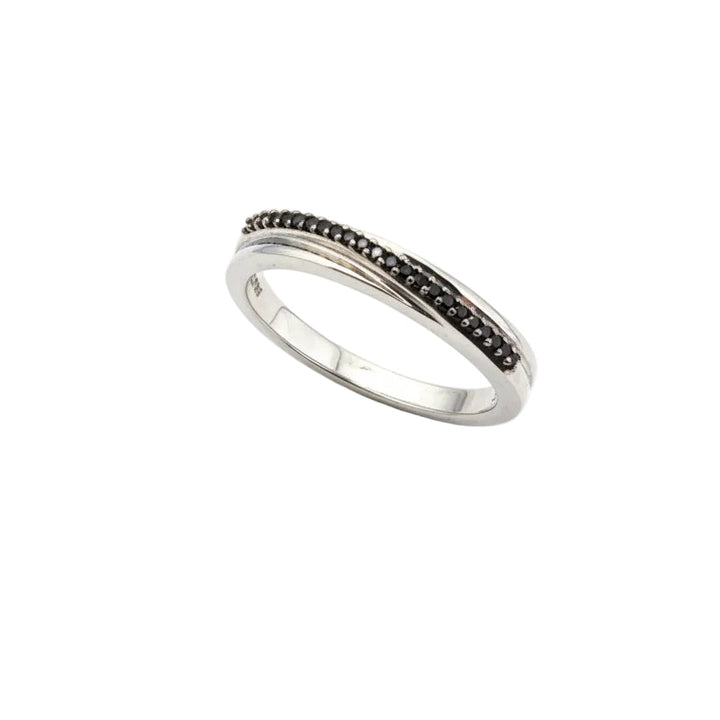 925 Sterling Silver Black CZ Crossover Band