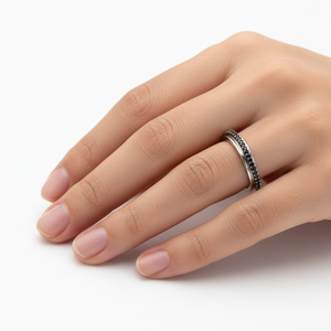 925 Sterling Silver Black CZ Crossover Band
