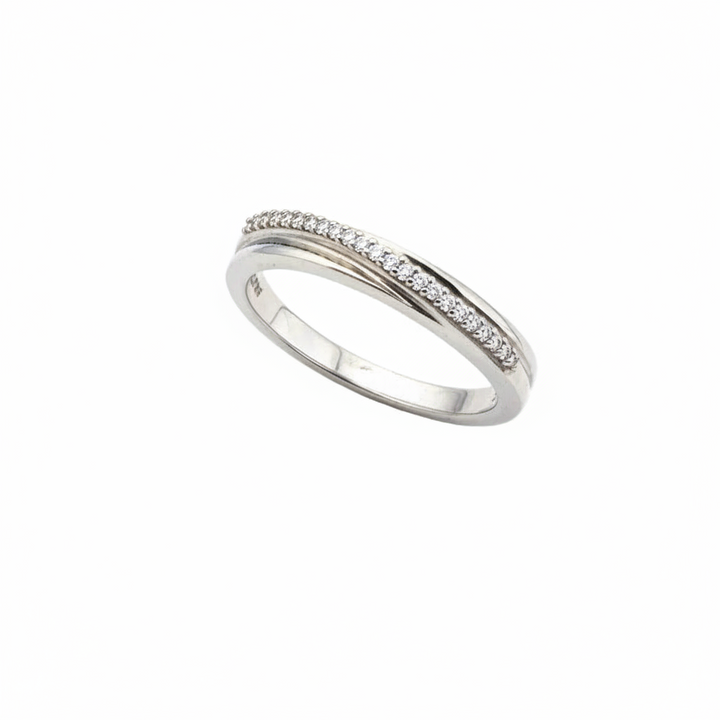 925 Sterling Silver White CZ Crossover Band