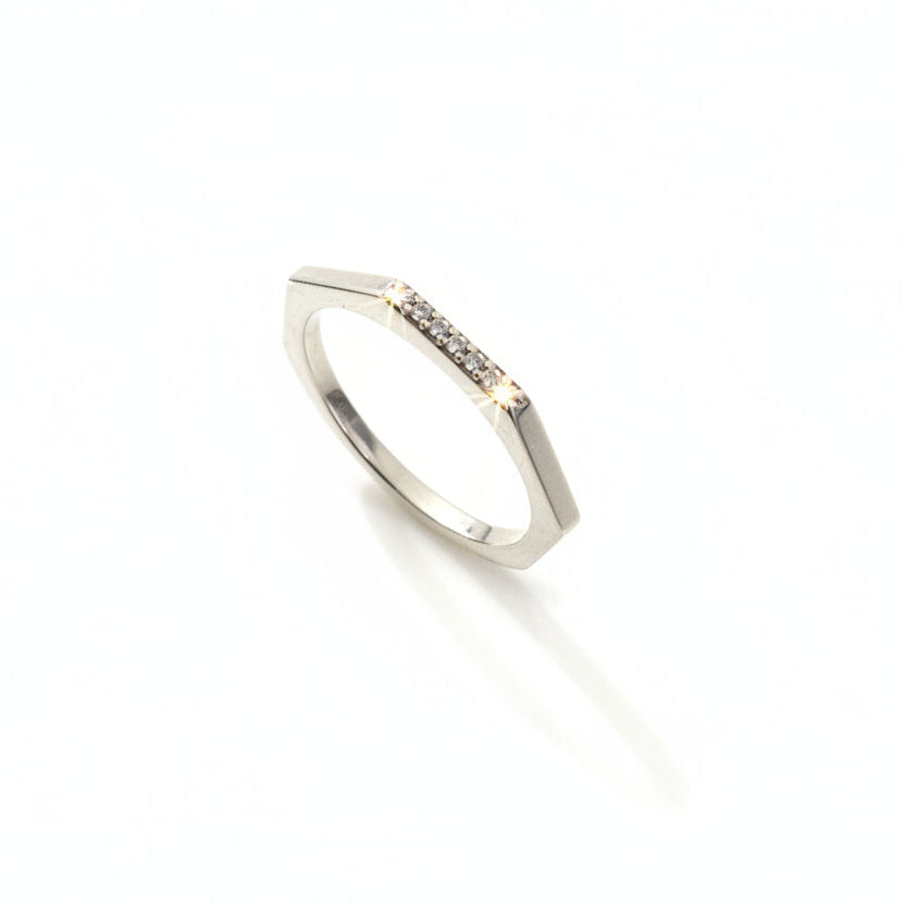 925 Sterling Silver Multifaceted with CZ Ring