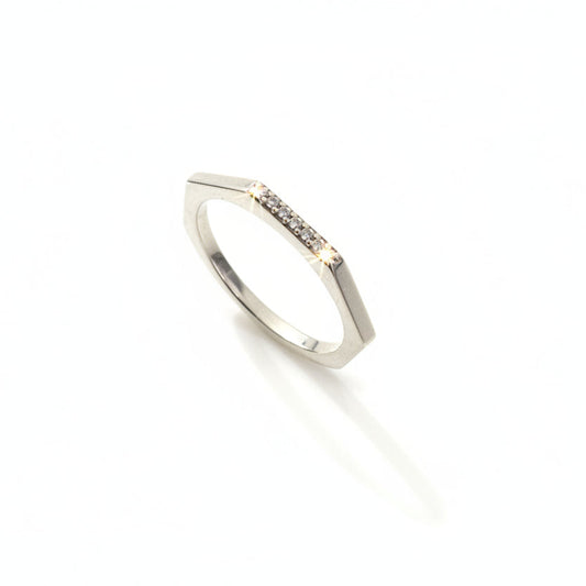 925 Sterling Silver Multifaceted with CZ Ring