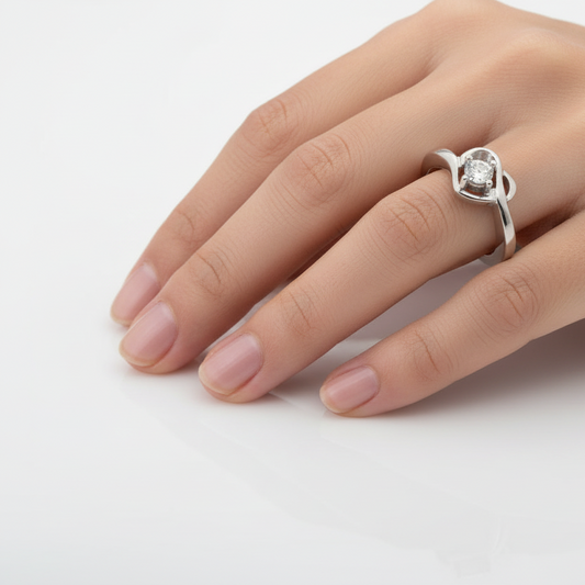 925 Sterling Silver Heart Setting With Diamond Ring