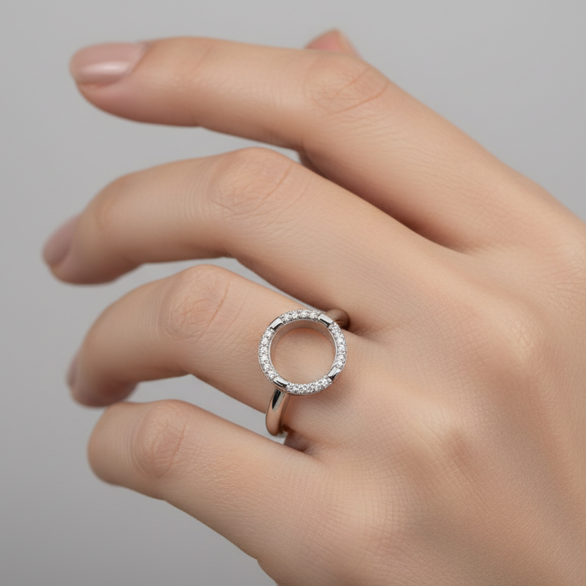 925 Sterling Silver Round Circle of Life Diamond Ring
