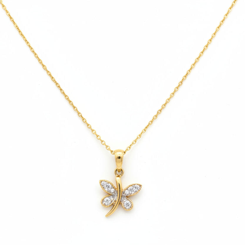 10k Yellow Gold Butterfly with Diamond Pendant Necklace