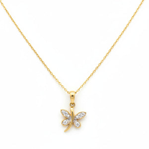 10k Yellow Gold Butterfly with Diamond Pendant Necklace