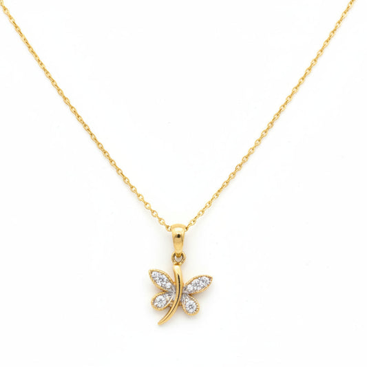 10k Yellow Gold Butterfly with Diamond Pendant Necklace