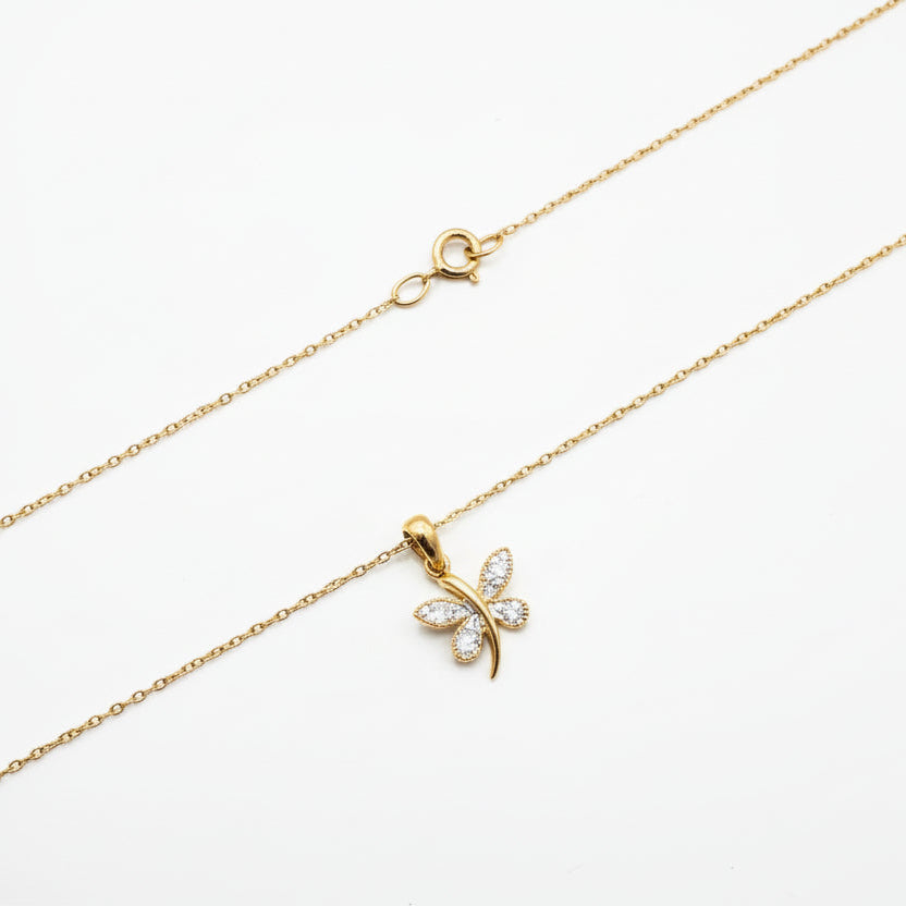 10k Yellow Gold Butterfly with Diamond Pendant Necklace