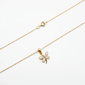 10k Yellow Gold Butterfly with Diamond Pendant Necklace