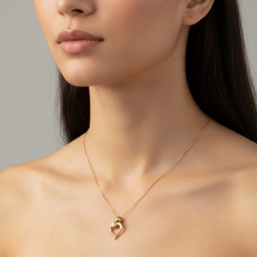 10k Yellow Gold Heart with Diamond Necklace, TDW:0.05ct SI H
