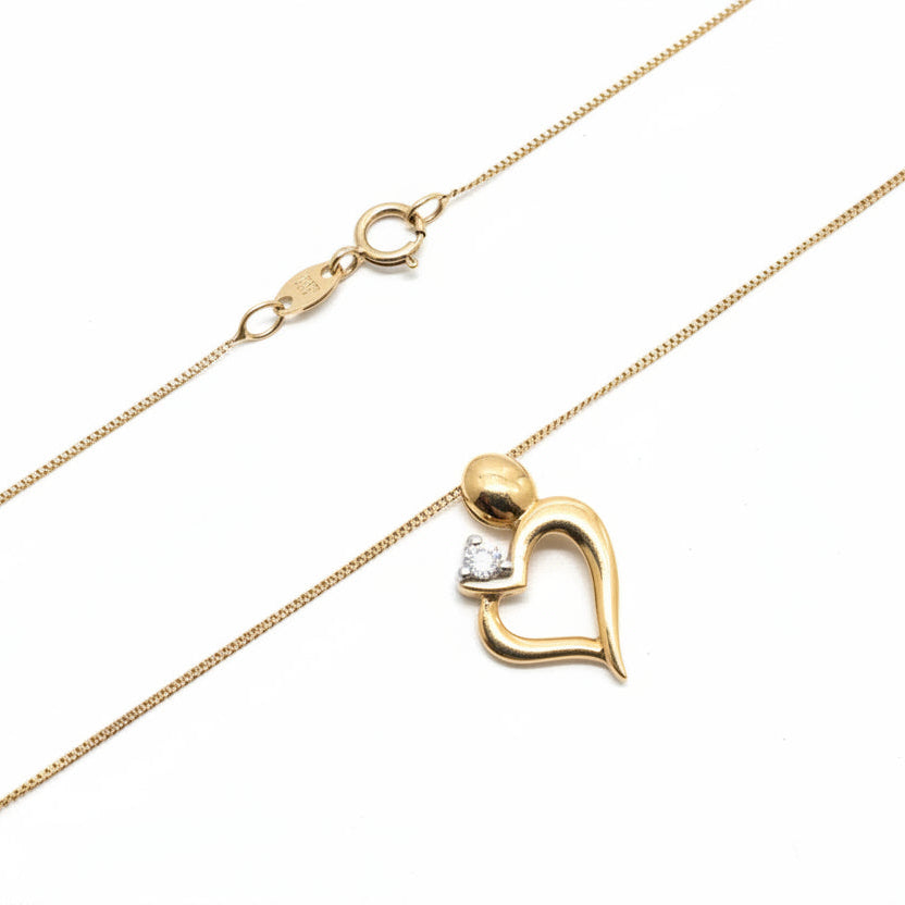 10k Yellow Gold Heart with Diamond Necklace, TDW:0.05ct SI H
