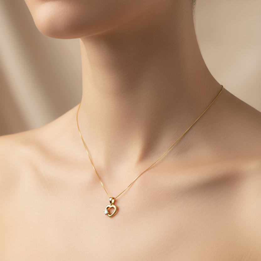 10k Yellow Gold Heart with Diamond Necklace