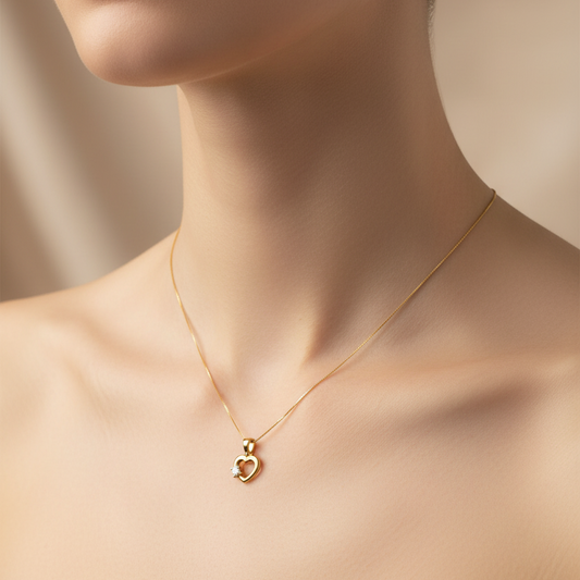 10k Yellow Gold Heart with Diamond Necklace