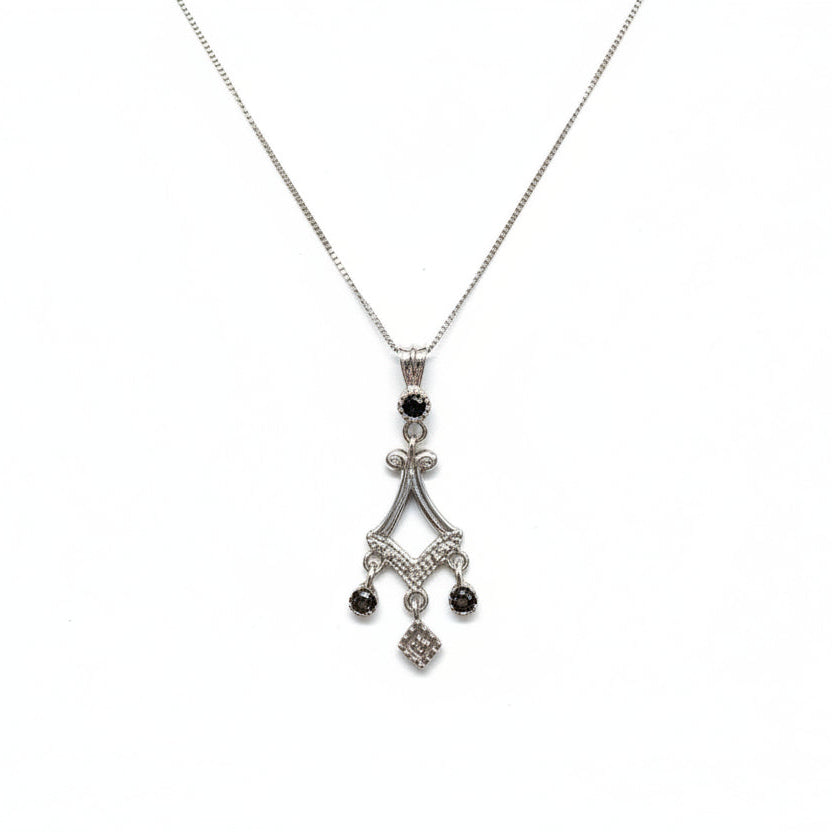 10k White Gold Art Deco Chandelier Pendant with Diamond and Sapphire Necklace