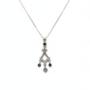 10k White Gold Art Deco Chandelier Pendant with Diamond and Sapphire Necklace